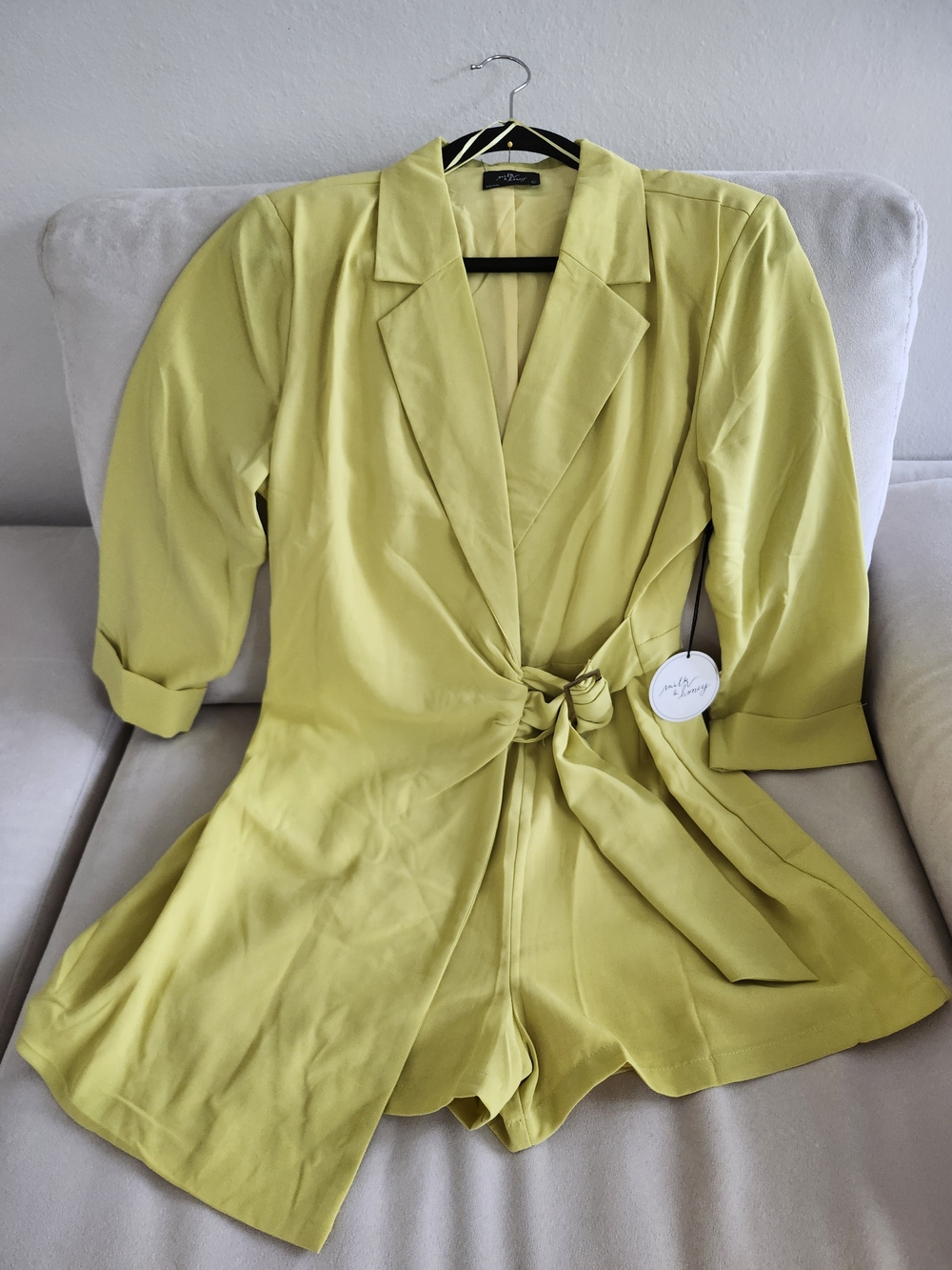 Chartreuse Tie-Waist Romper Blazer
